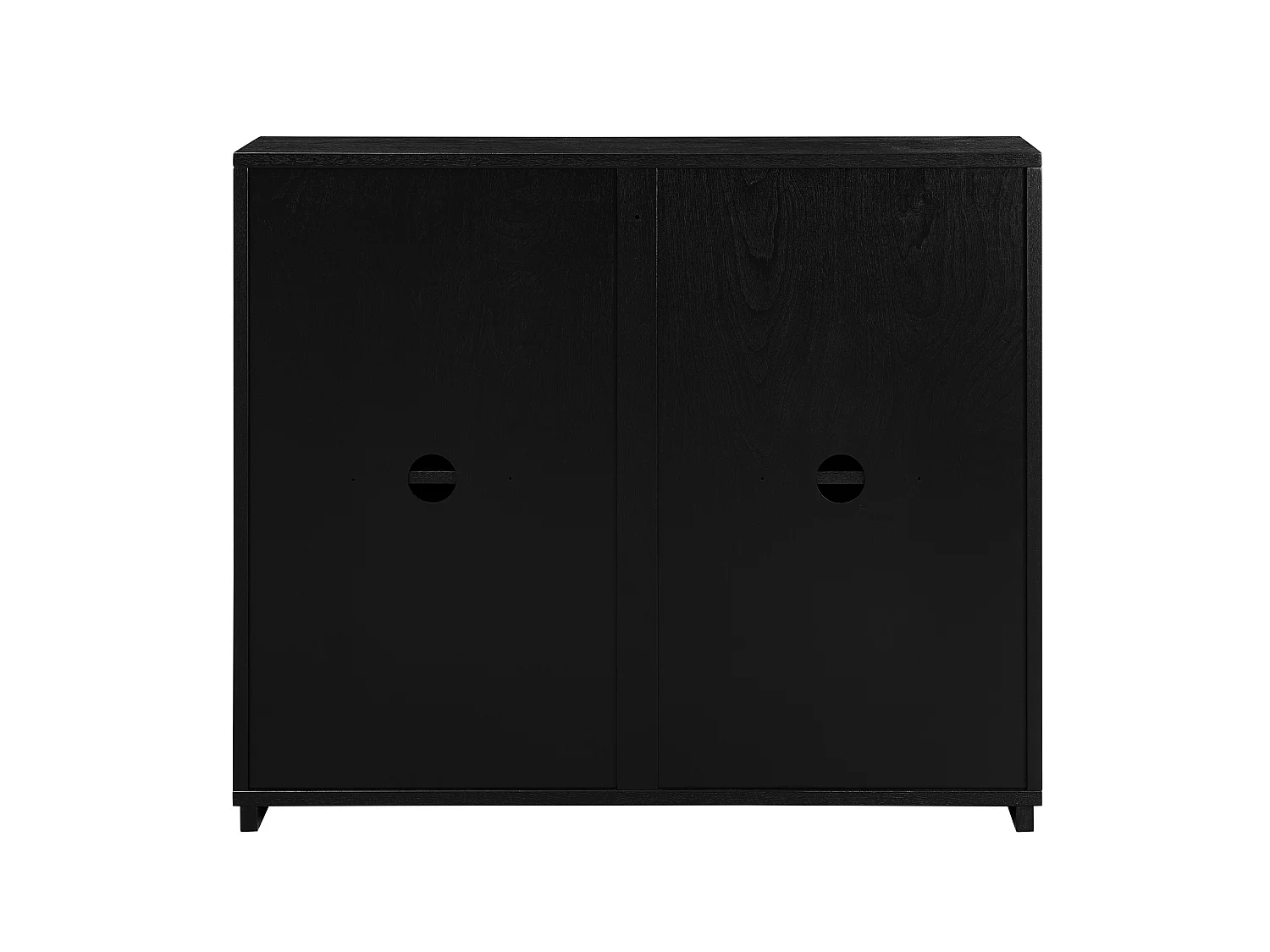 Buffet étroit noir avec 2 portes, au design V rainuré