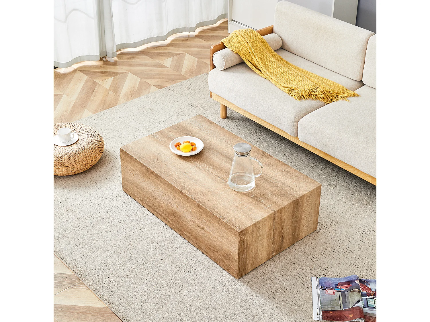 Table basse rectangulaire 90x50x30 cm - Couleur bois