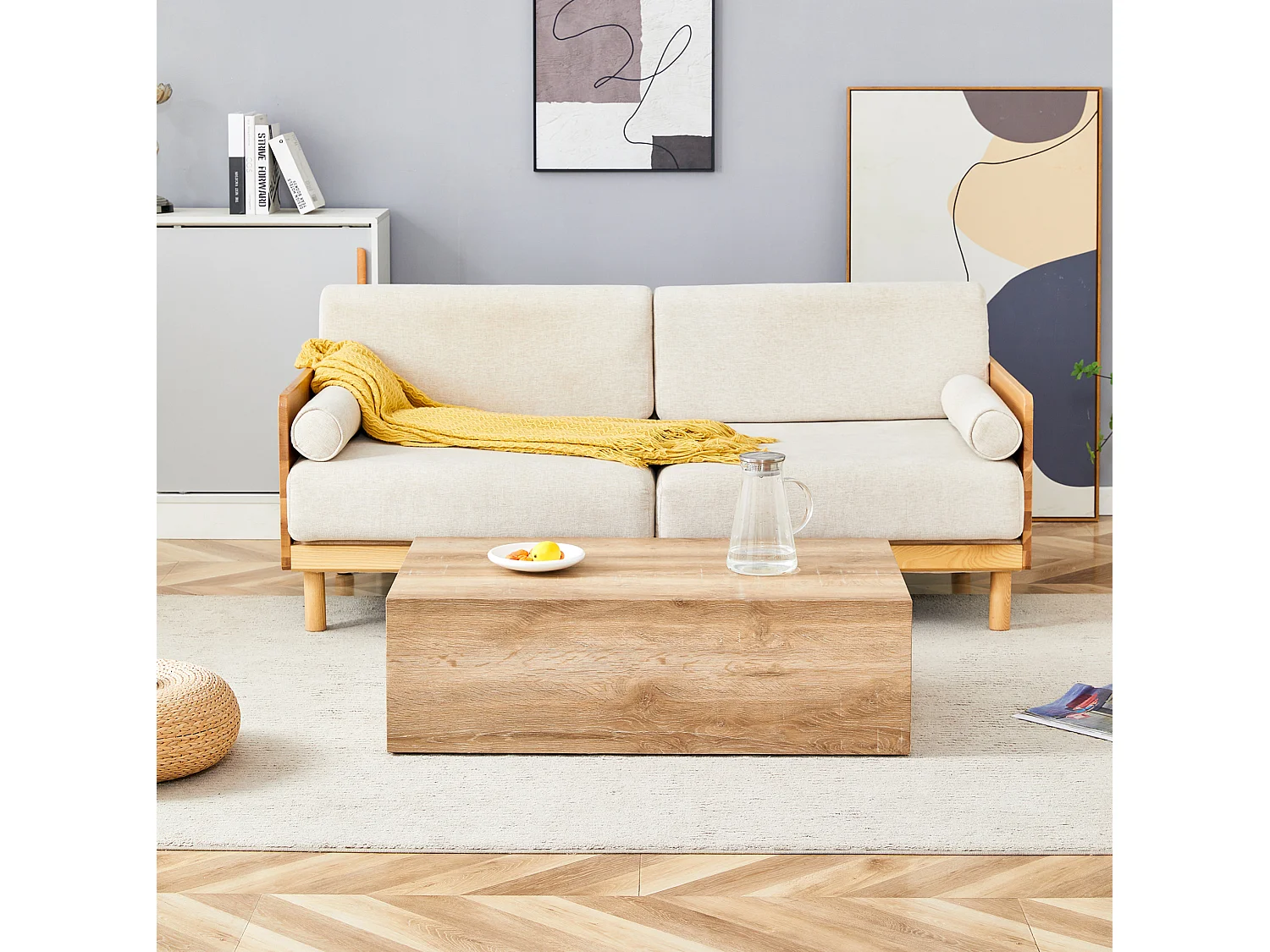 Table basse rectangulaire 90x50x30 cm - Couleur bois