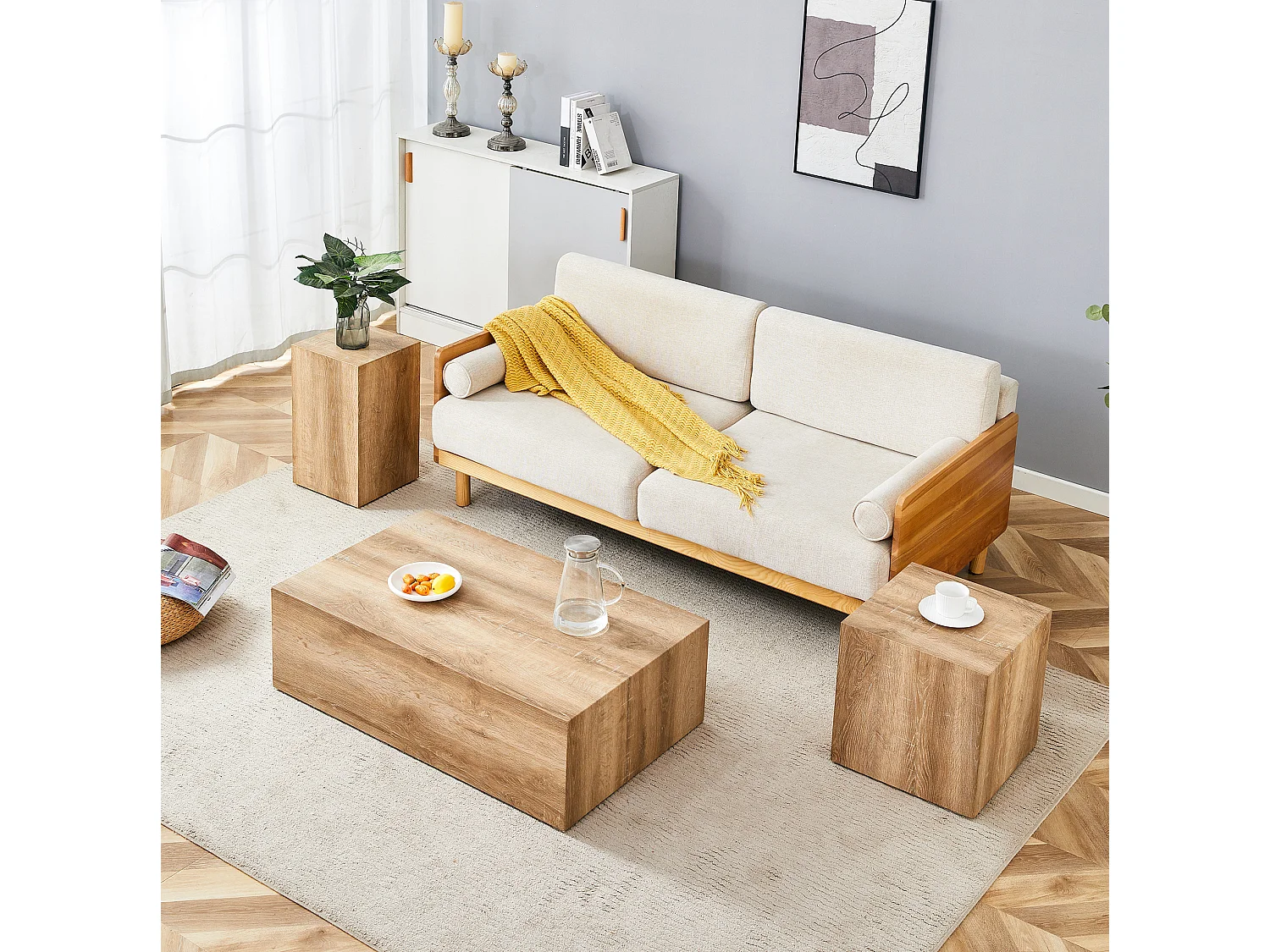 Table basse rectangulaire 90x50x30 cm - Couleur bois