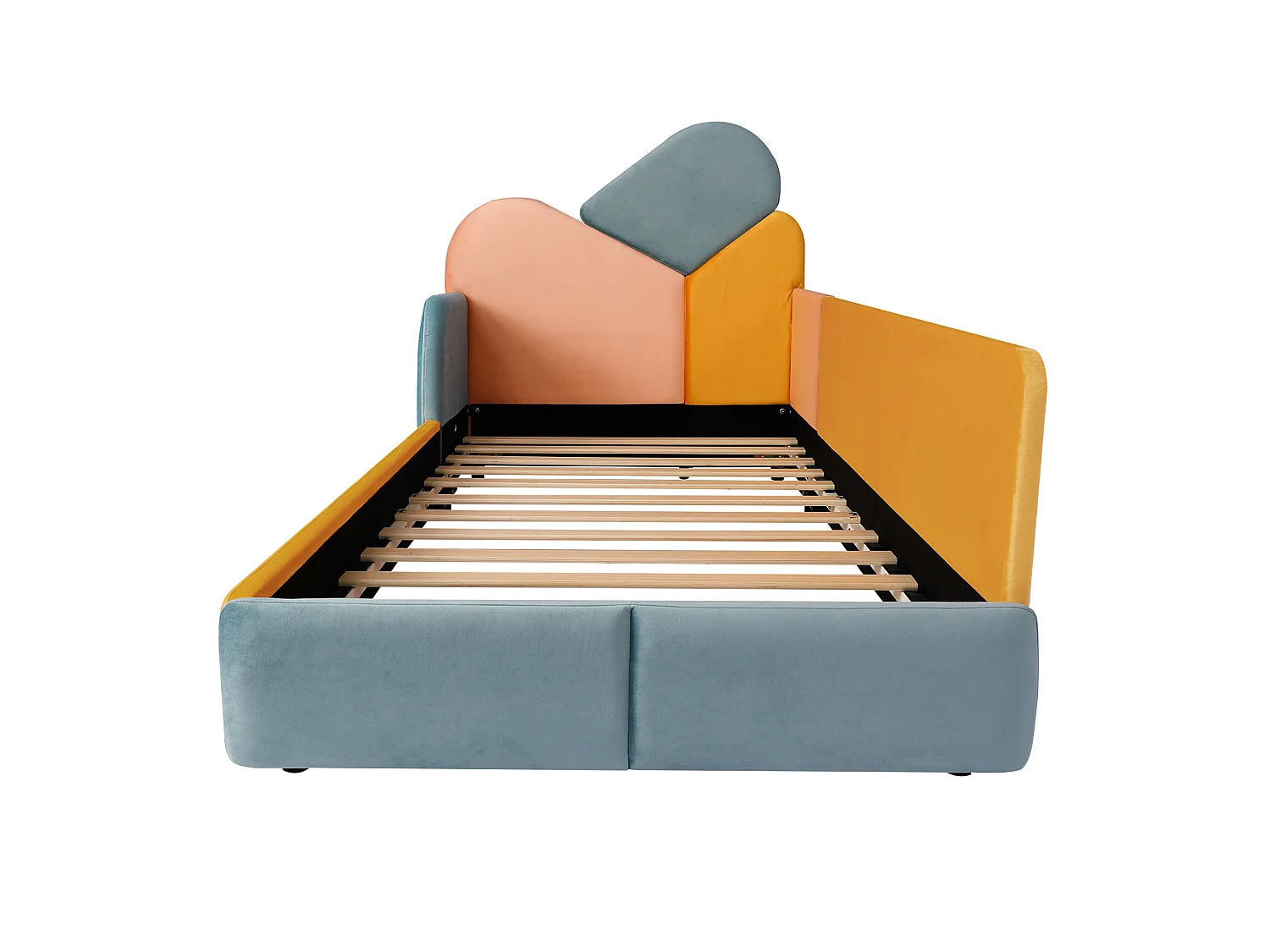 Lit enfant 90 x 200 cm multicolore en velours - Barrières de sécurité latérales