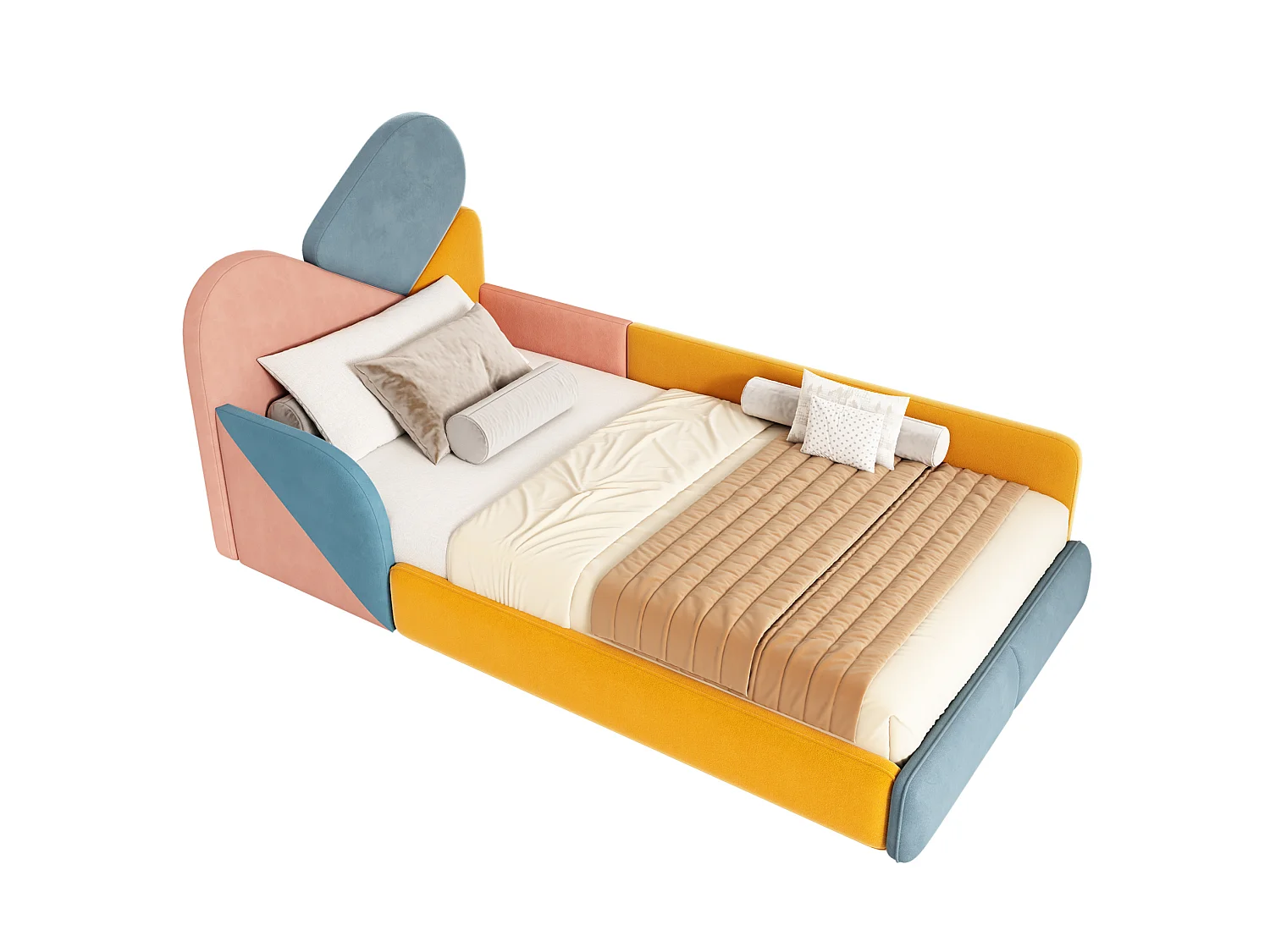 Lit enfant 90 x 200 cm multicolore en velours - Barrières de sécurité latérales