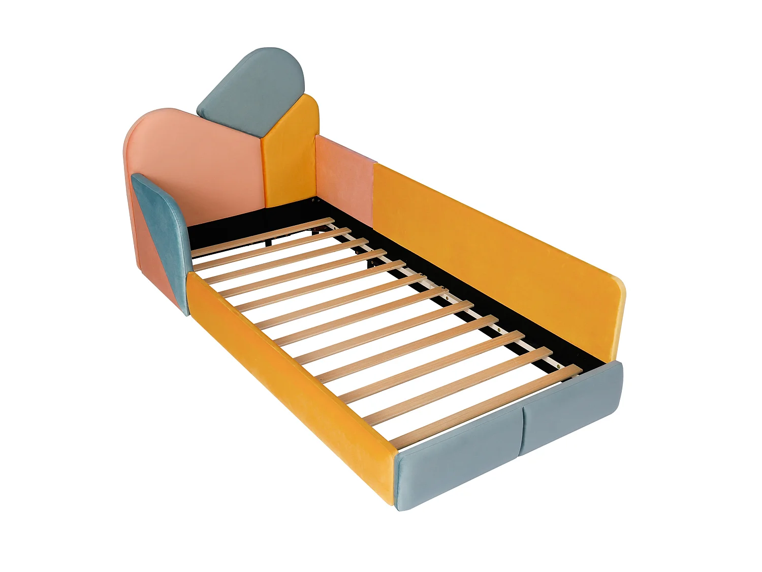 Lit enfant 90 x 200 cm multicolore en velours - Barrières de sécurité latérales