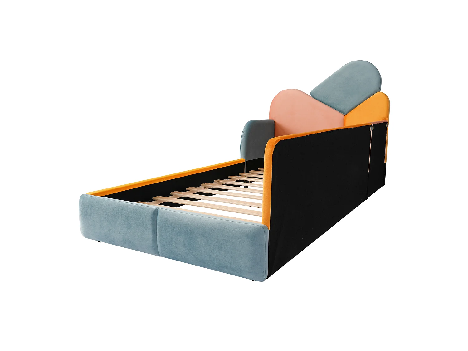 Lit enfant 90 x 200 cm multicolore en velours - Barrières de sécurité latérales