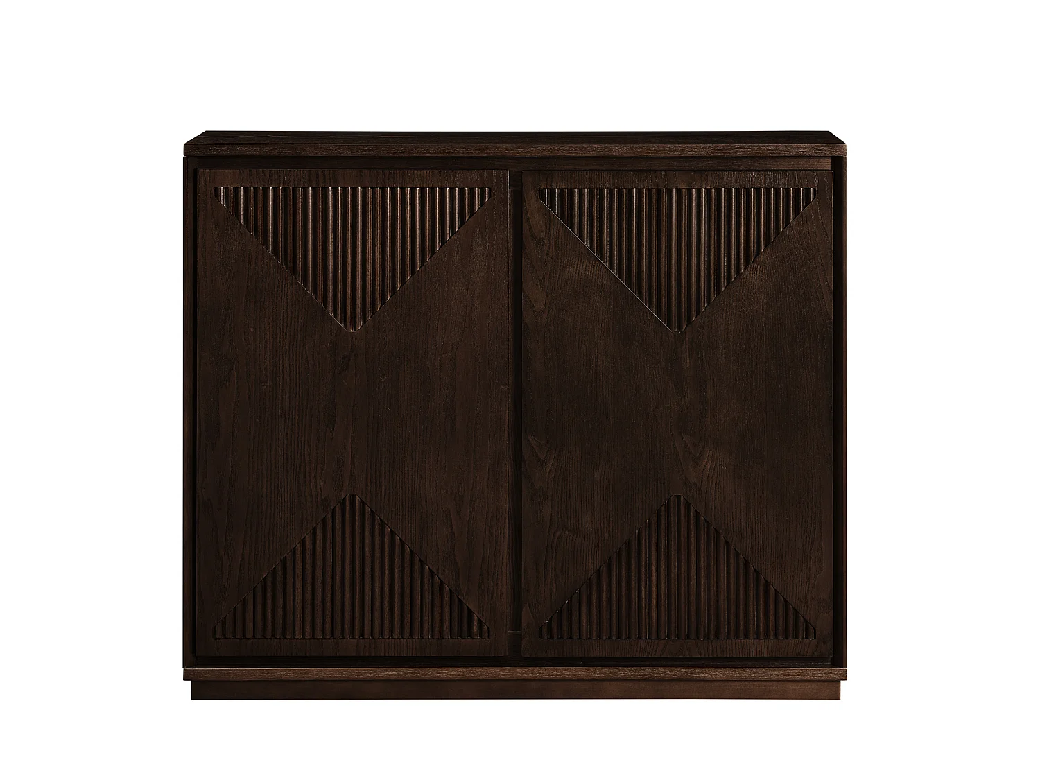 Buffet étroit noyer avec 2 portes, au design V rainuré