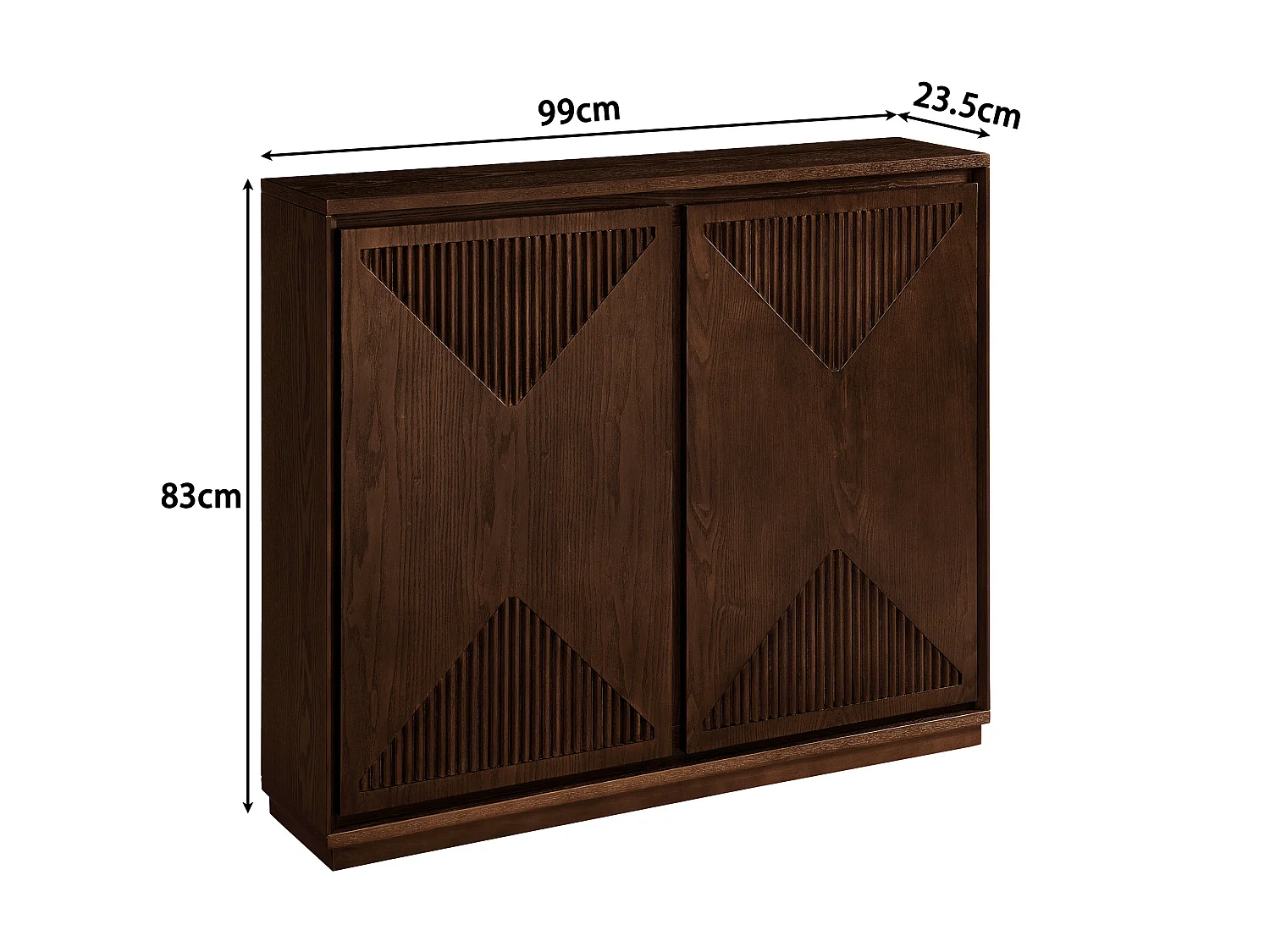 Buffet étroit noyer avec 2 portes, au design V rainuré
