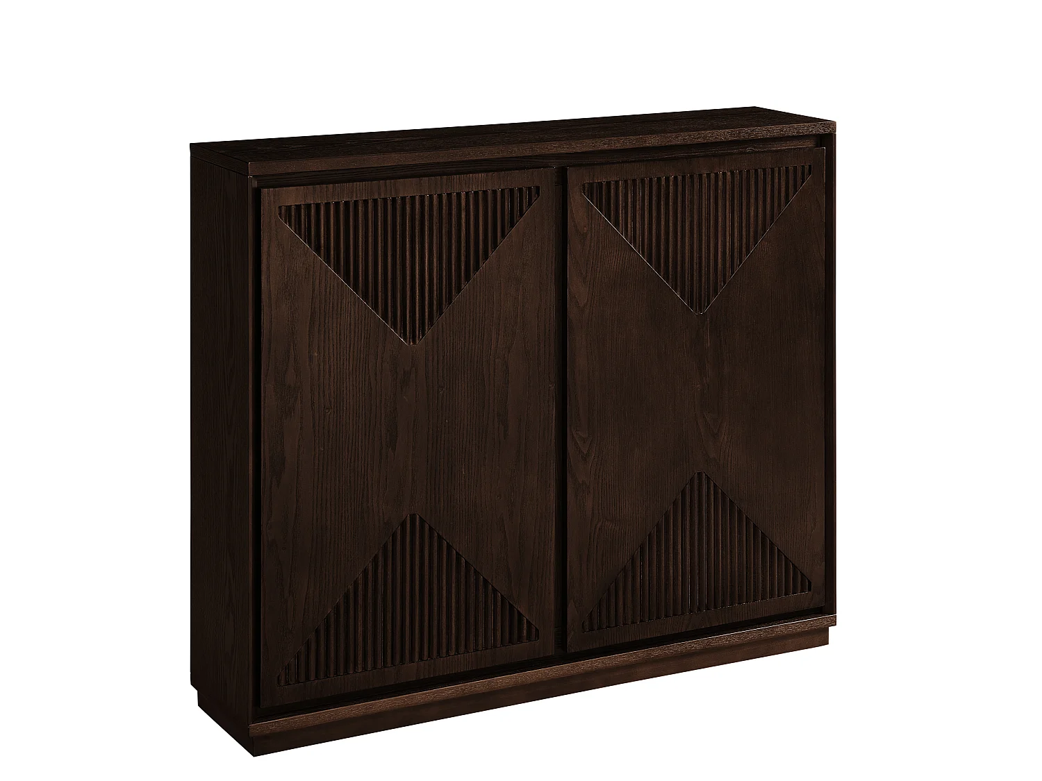 Buffet étroit noyer avec 2 portes, au design V rainuré