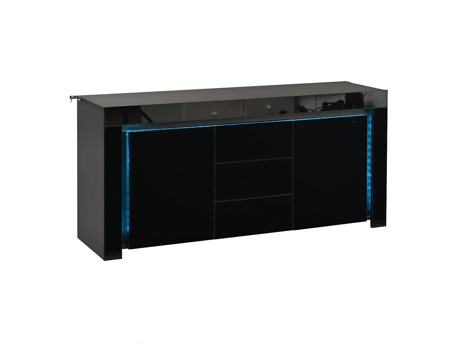 Credenza da 140 x 40 x 65 cm con 3 cassetti e 2 ante - Finitura nero lucido