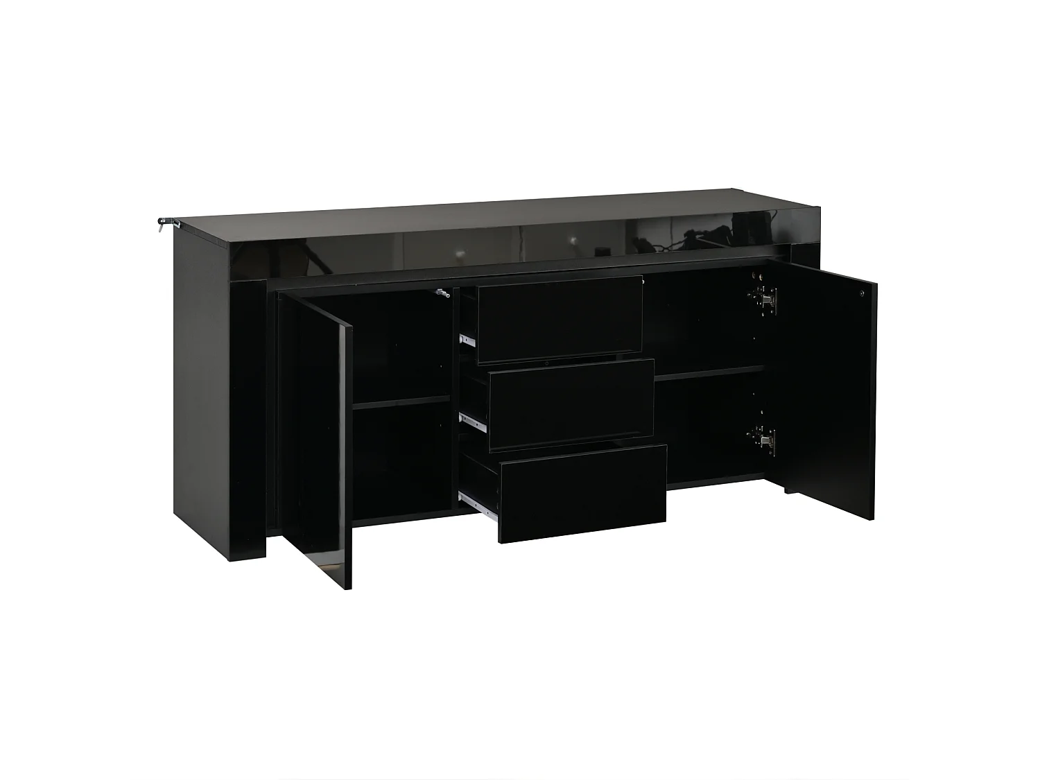 Credenza da 140 x 40 x 65 cm con 3 cassetti e 2 ante - Finitura nero lucido
