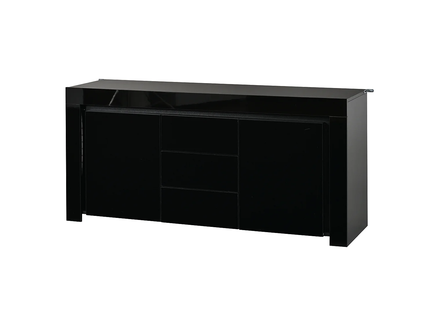 Credenza da 140 x 40 x 65 cm con 3 cassetti e 2 ante - Finitura nero lucido