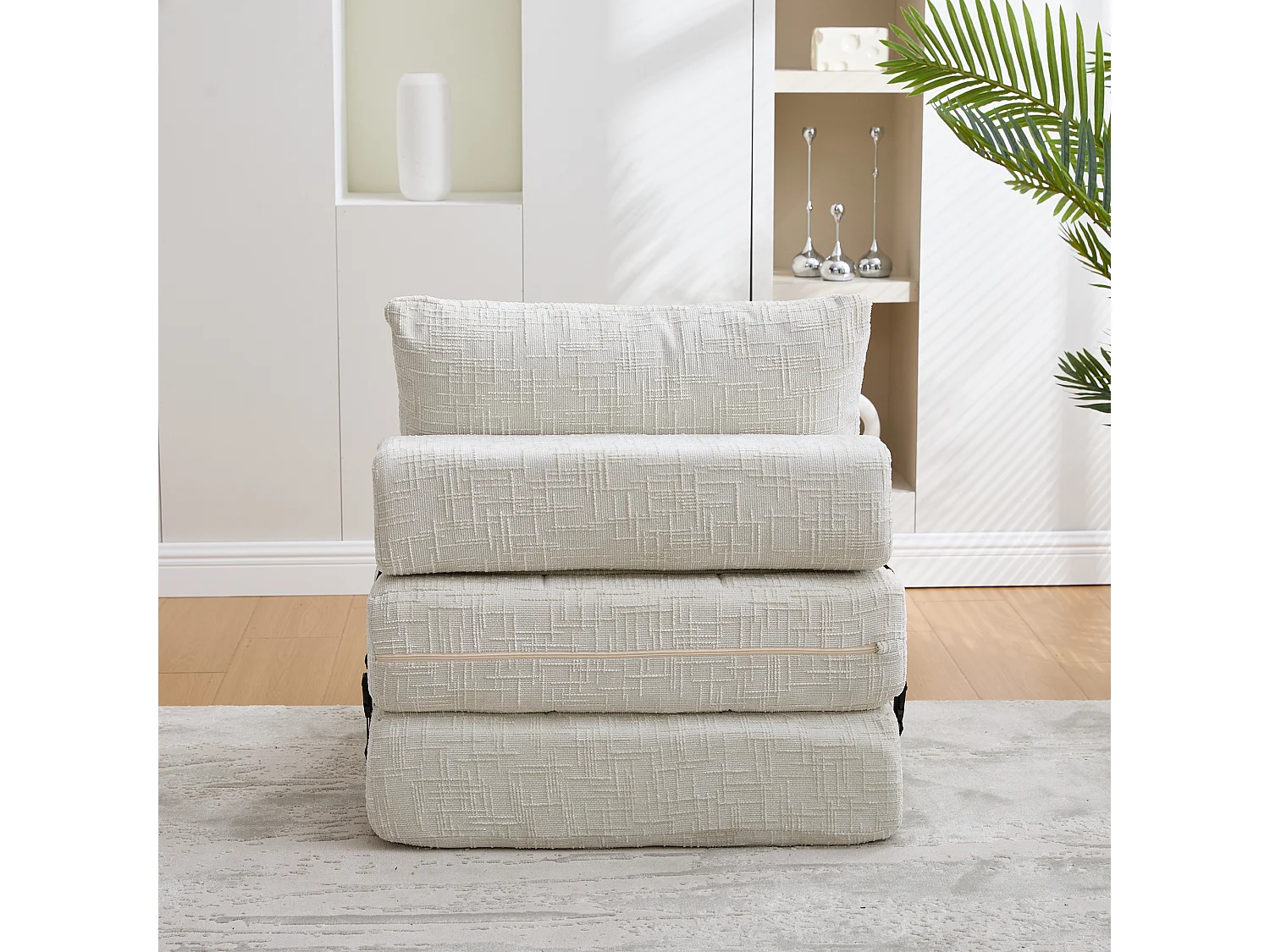 Canapé convertible pliable beige en chenille, avec coussin, lit d'appoint, salon/chambre