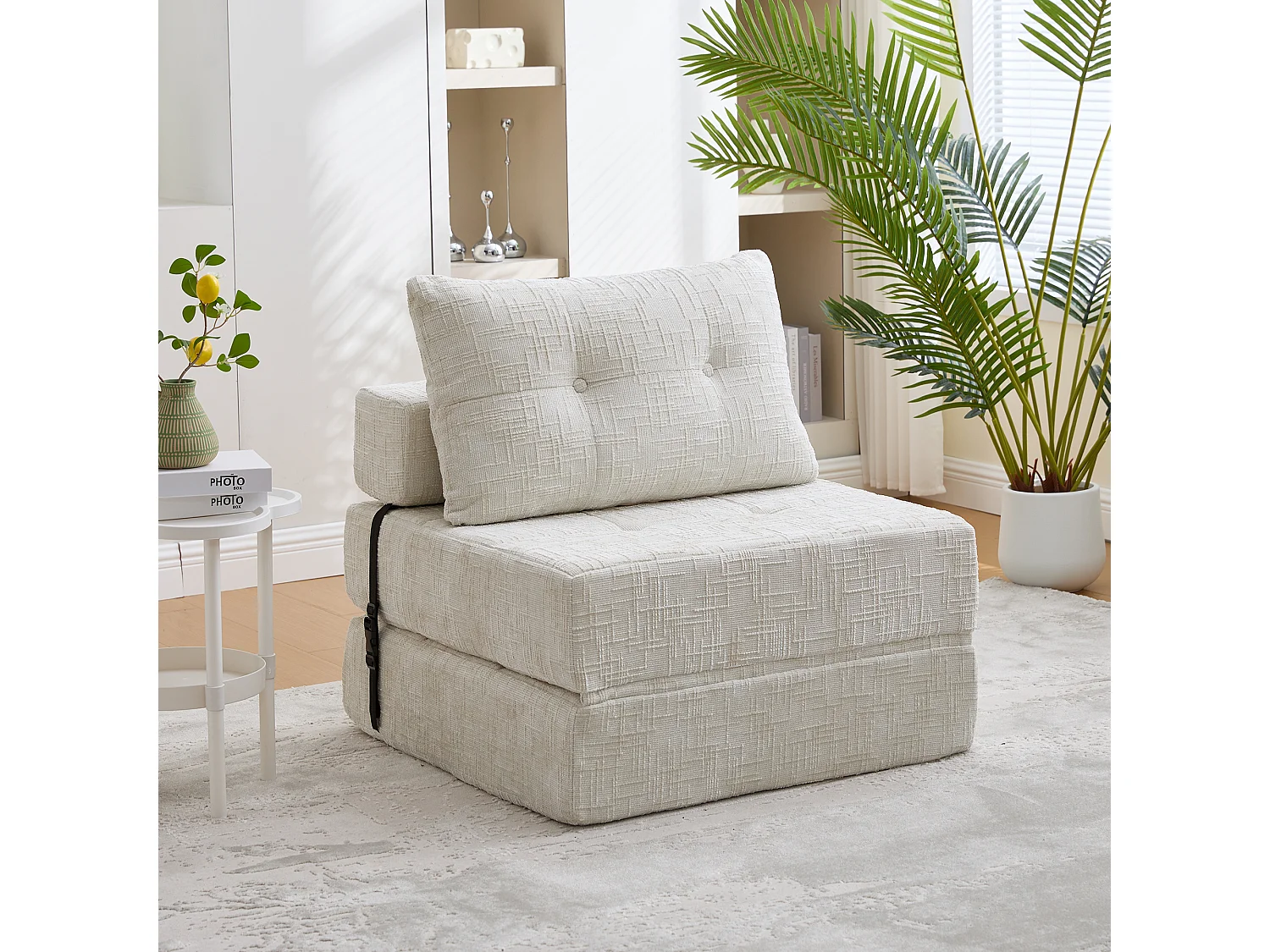 Canapé convertible pliable beige en chenille, avec coussin, lit d'appoint, salon/chambre