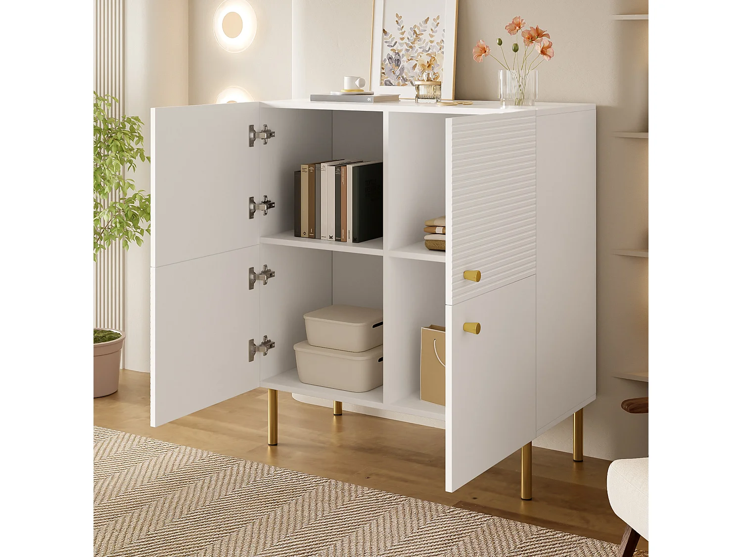 Dressoir van MDF met 4 deuren - Wit 80 x 36 x 90 cm