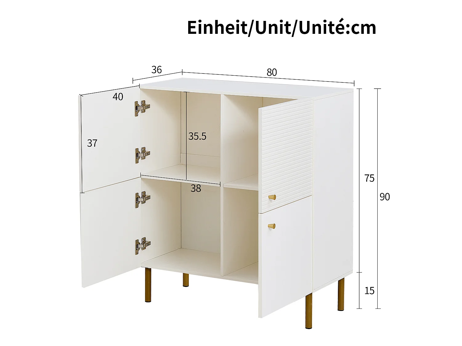 Dressoir van MDF met 4 deuren - Wit 80 x 36 x 90 cm