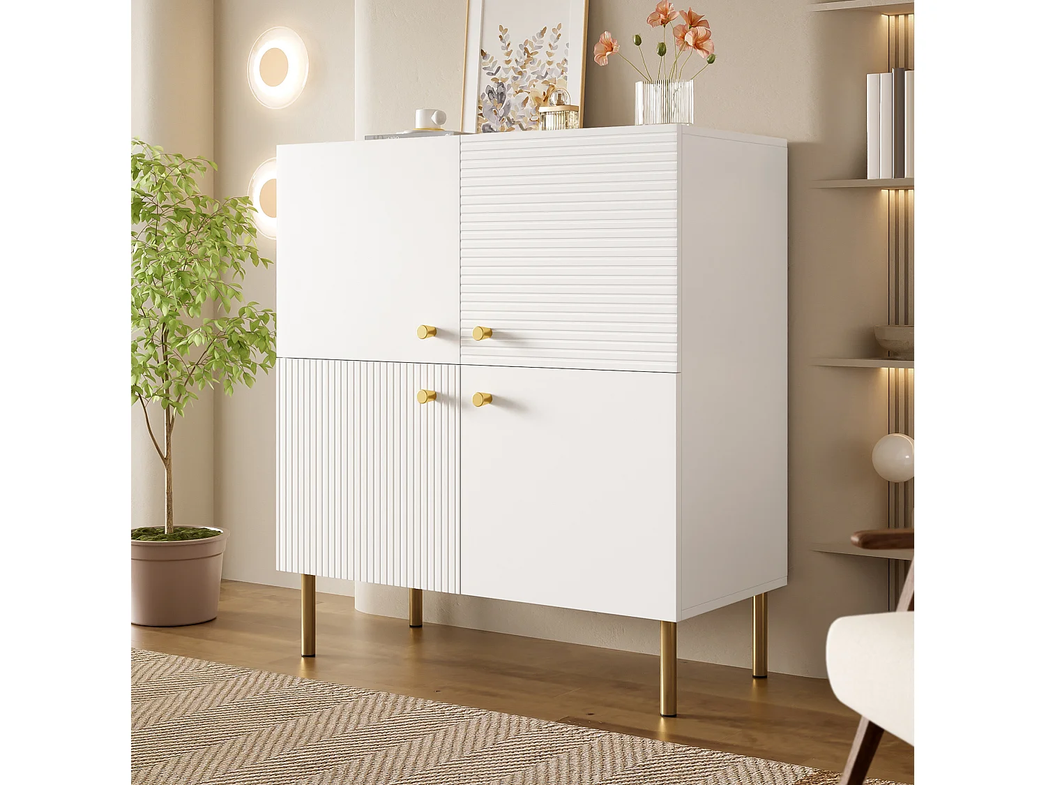 Dressoir van MDF met 4 deuren - Wit 80 x 36 x 90 cm