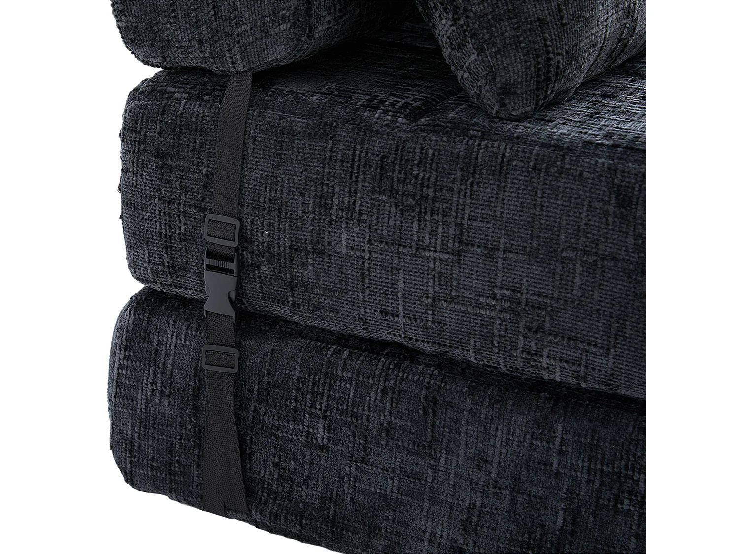 Canapé convertible pliable noir en chenille, avec coussin, lit d'appoint, salon/chambre