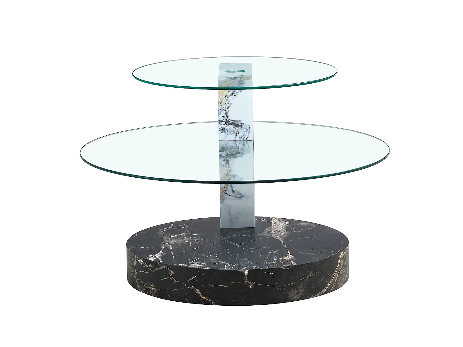 Mesa de centro minimalista de cristal de 2 niveles - Efecto mármol blanco y negro