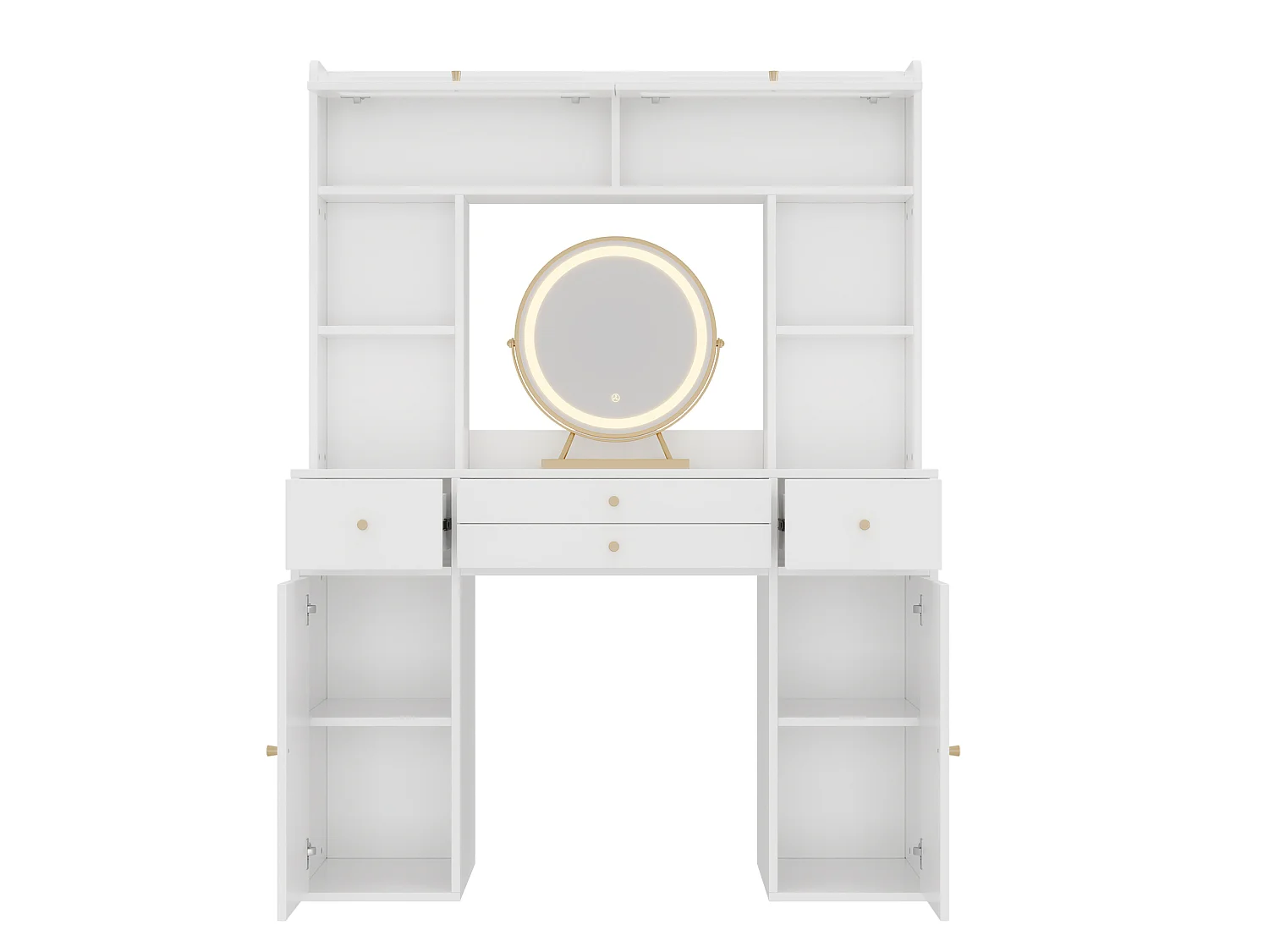 Kaptafel 120x40x160 cm met spiegel, LED-verlichting, 4 lades en 4 deuren - Wit