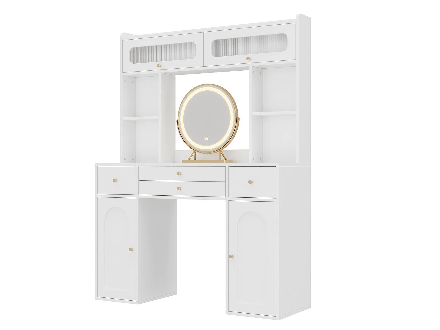 Kaptafel 120x40x160 cm met spiegel, LED-verlichting, 4 lades en 4 deuren - Wit