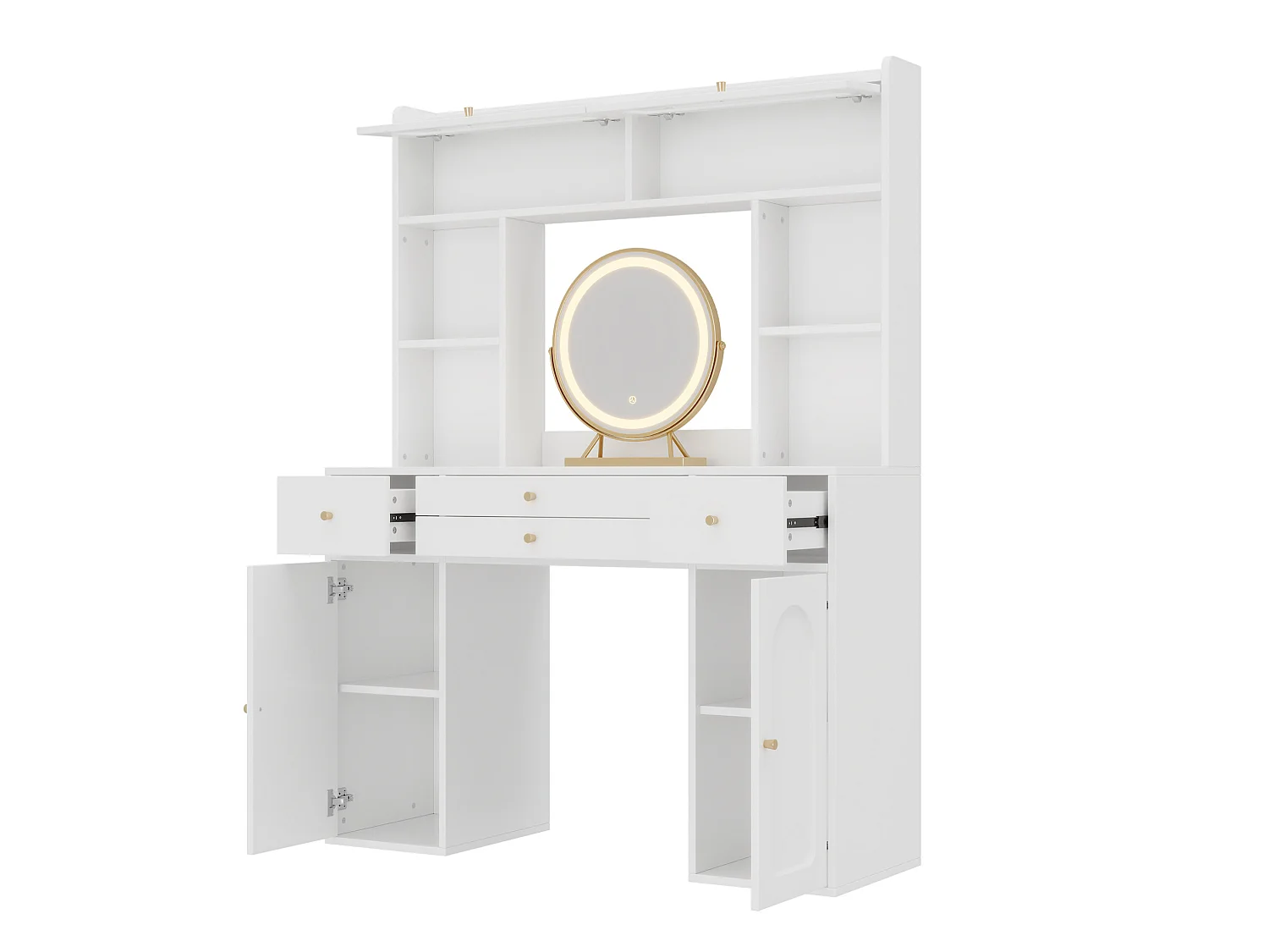 Kaptafel 120x40x160 cm met spiegel, LED-verlichting, 4 lades en 4 deuren - Wit