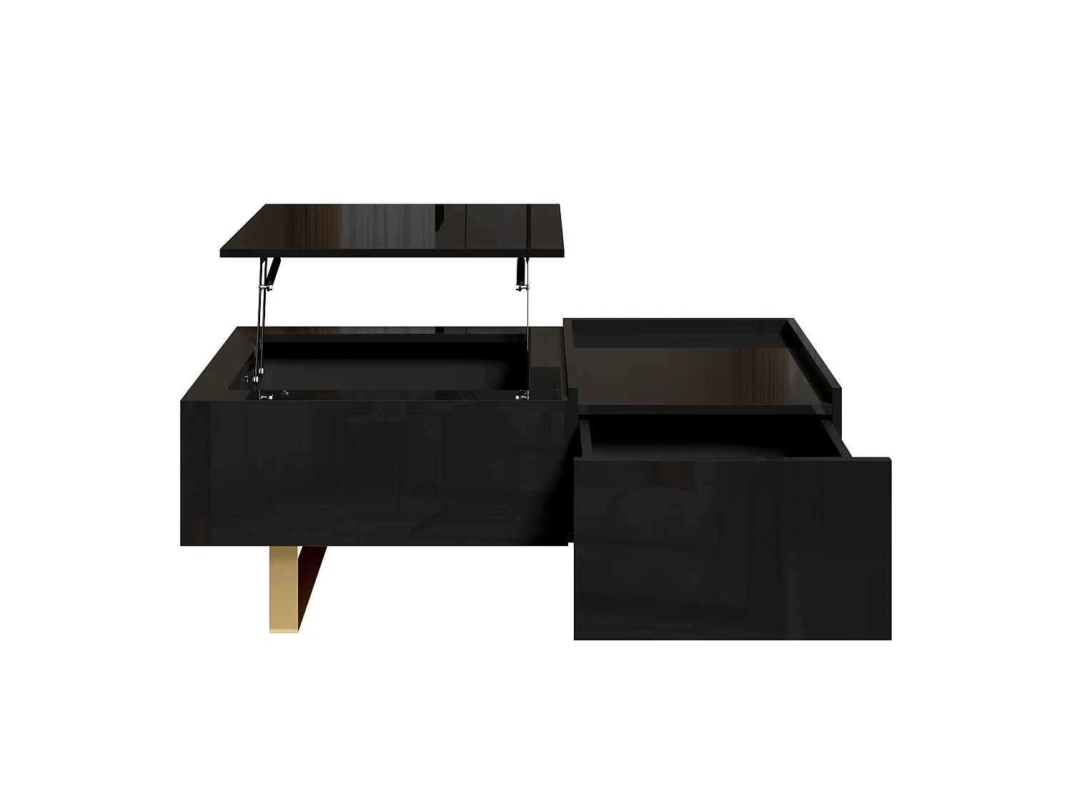 Mesa de centro elevable con acabado brillante y cajón - Negra 100 x 50 x 54,5 cm