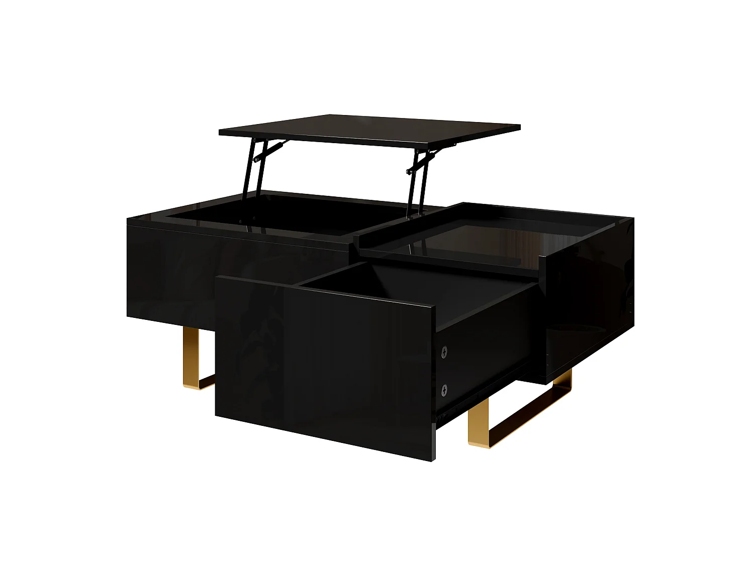 Mesa de centro elevable con acabado brillante y cajón - Negra 100 x 50 x 54,5 cm