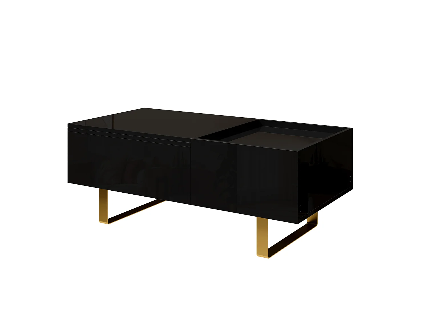 Mesa de centro elevable con acabado brillante y cajón - Negra 100 x 50 x 54,5 cm