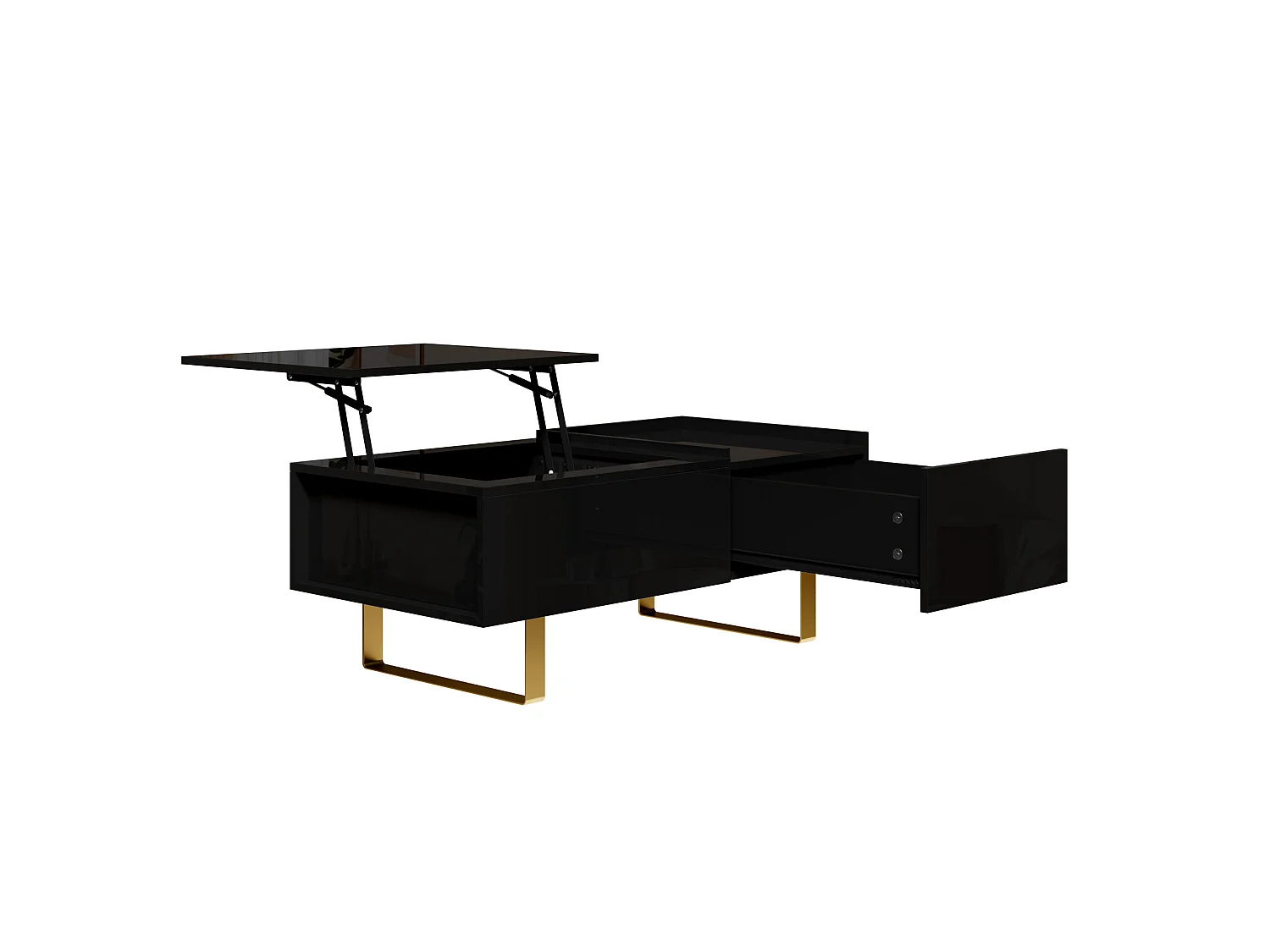 Mesa de centro elevable con acabado brillante y cajón - Negra 100 x 50 x 54,5 cm