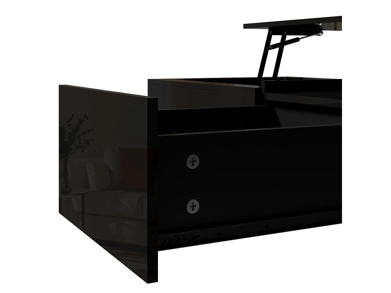 Mesa de centro elevable con acabado brillante y cajón - Negra 100 x 50 x 54,5 cm