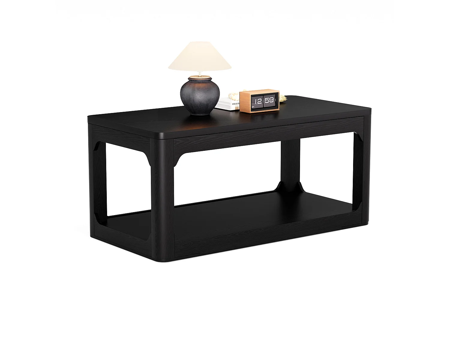 Mesa de centro preta de 100x50x44,5 cm com 2 níveis - Design simples e moderno
