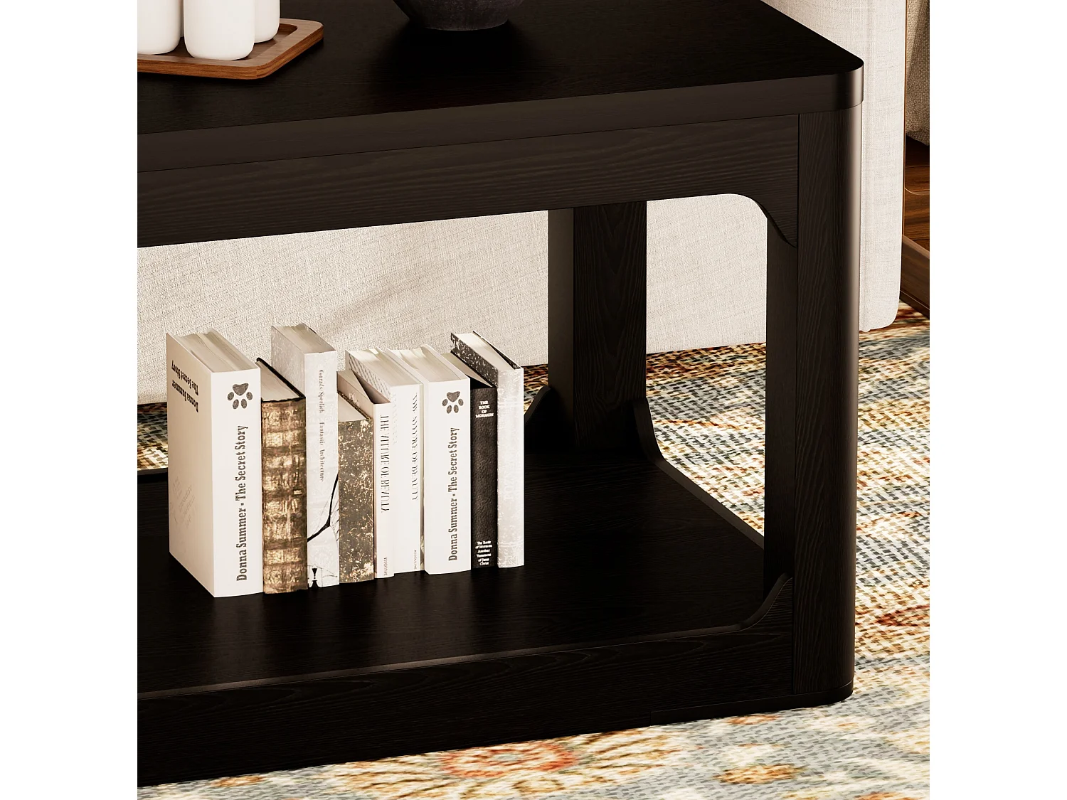 Mesa de centro preta de 100x50x44,5 cm com 2 níveis - Design simples e moderno