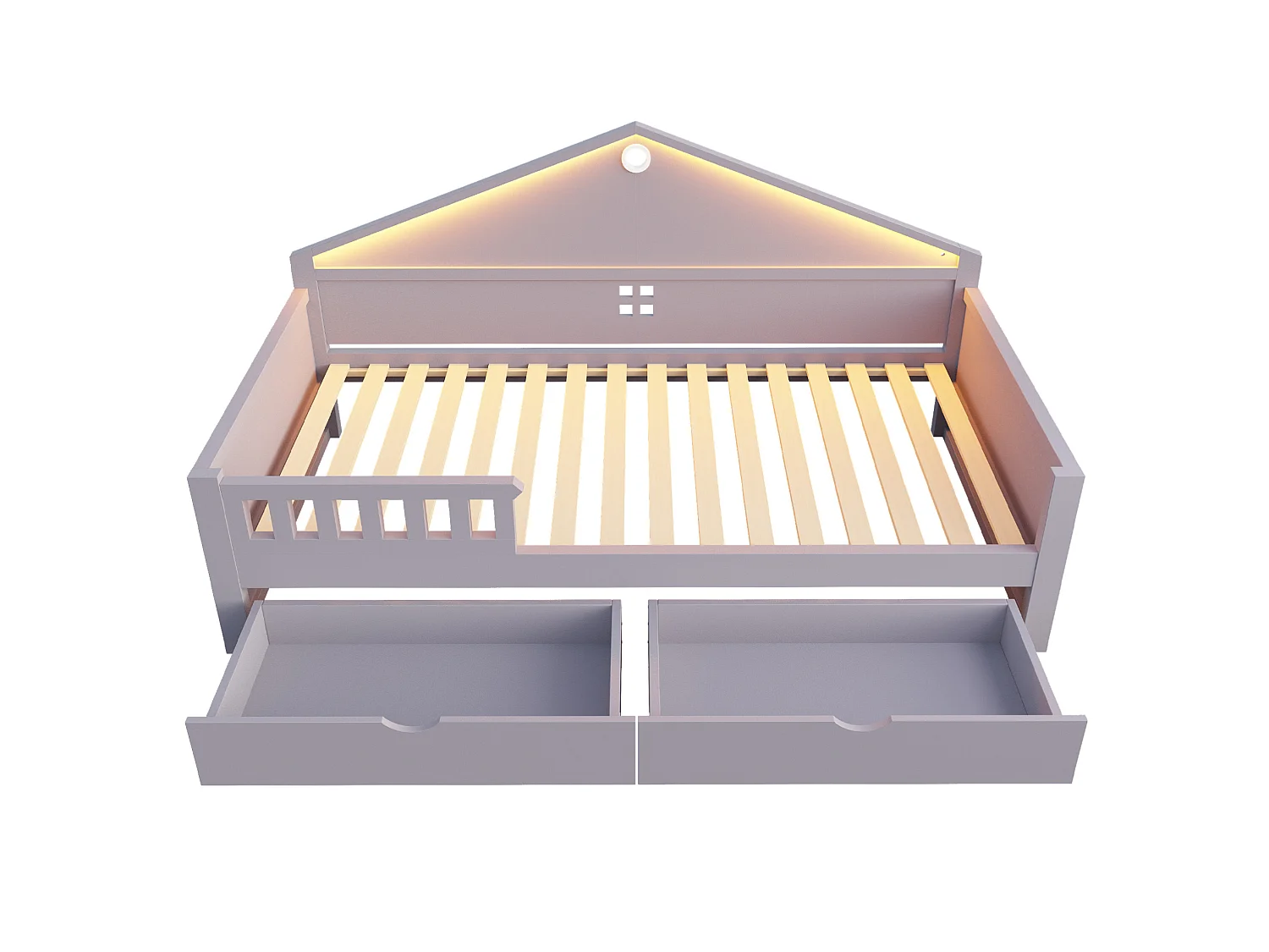 Lit enfant 90x200 cm avec sommier à lattes, LED et 2 tiroirs - Gris