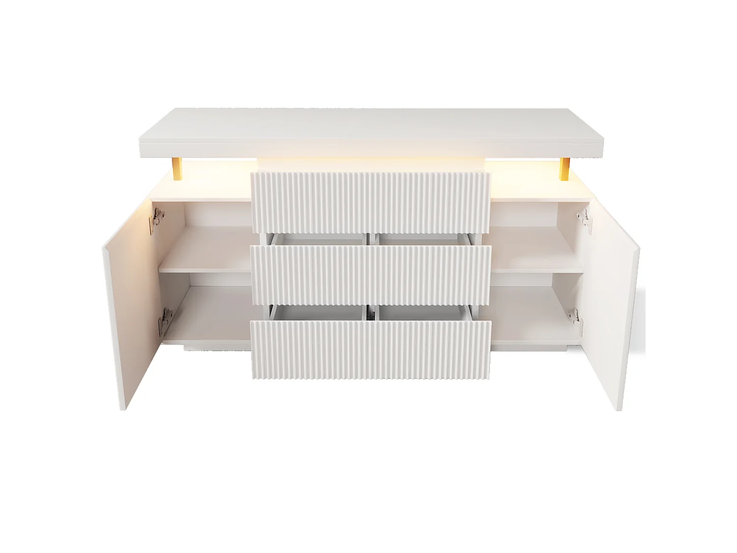 Credenza con illuminazione a LED, 6 cassetti e 2 ante - Bianca 150 x 40 x 78 cm