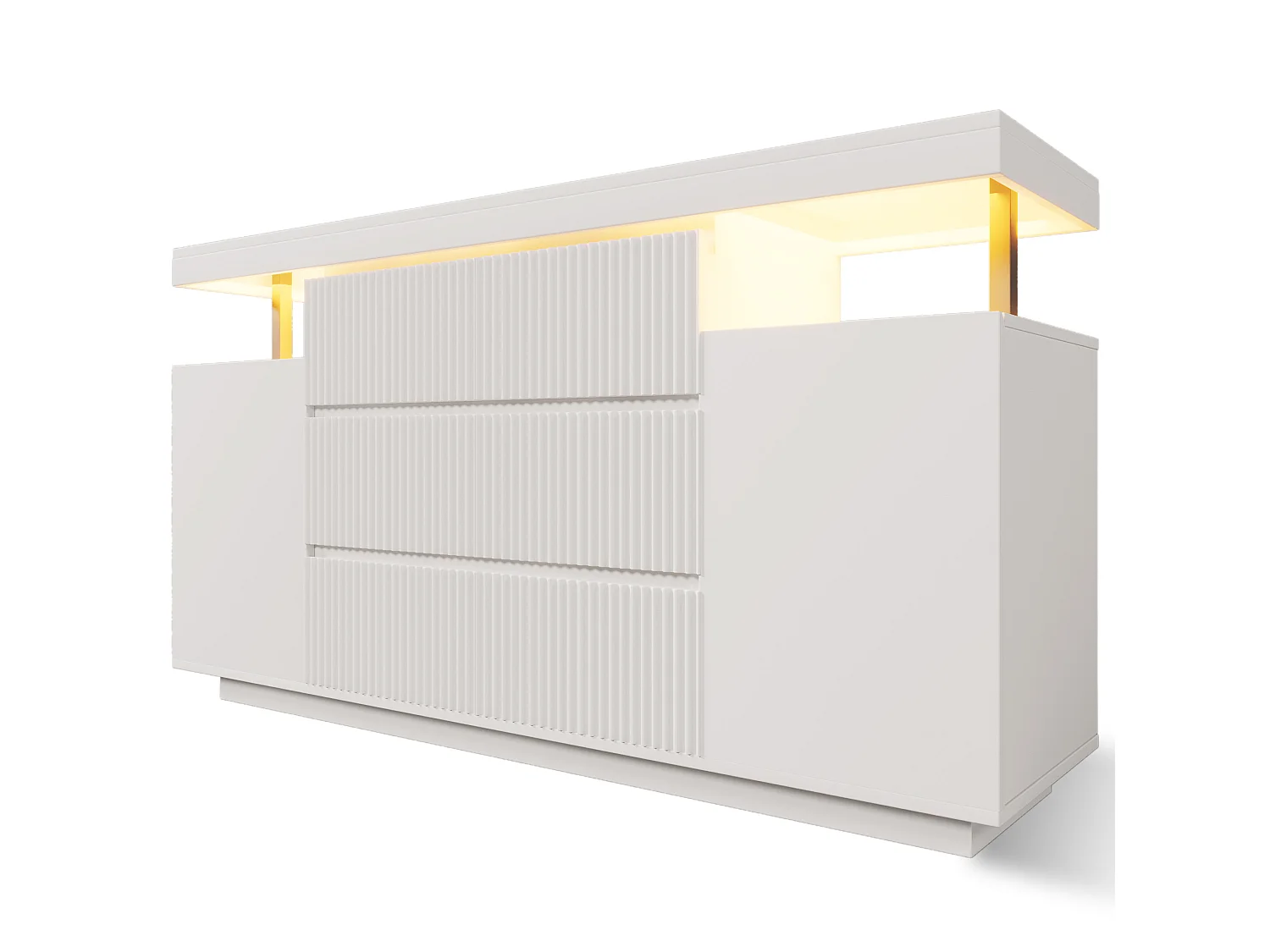Credenza con illuminazione a LED, 6 cassetti e 2 ante - Bianca 150 x 40 x 78 cm