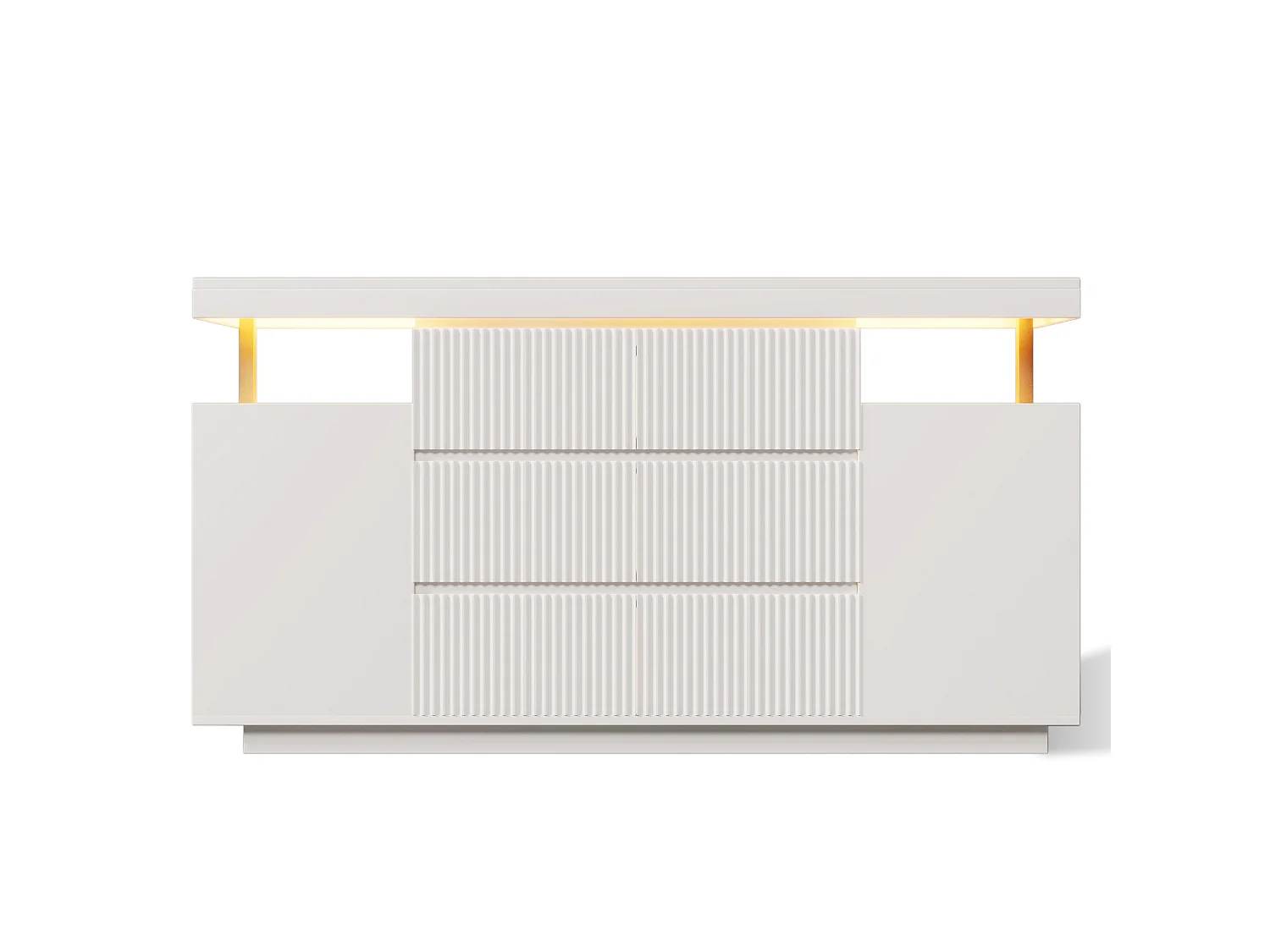 Credenza con illuminazione a LED, 6 cassetti e 2 ante - Bianca 150 x 40 x 78 cm
