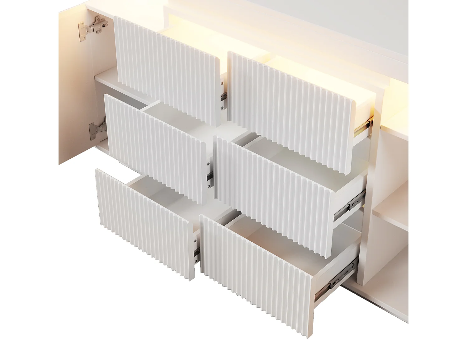 Credenza con illuminazione a LED, 6 cassetti e 2 ante - Bianca 150 x 40 x 78 cm