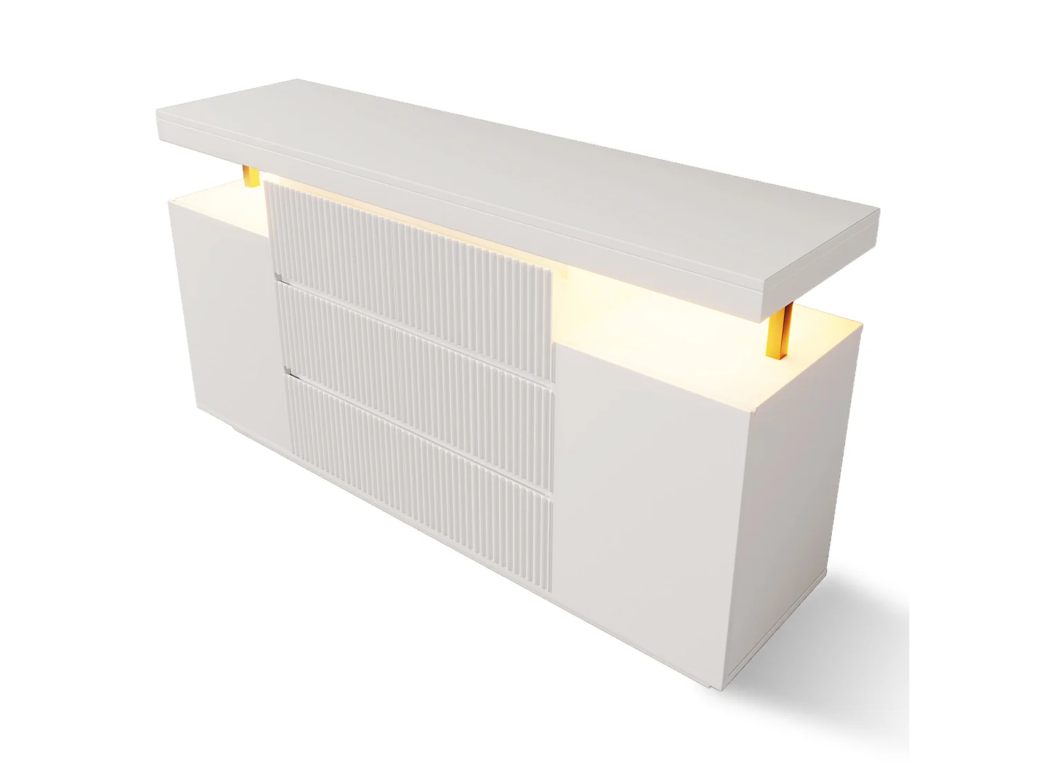 Credenza con illuminazione a LED, 6 cassetti e 2 ante - Bianca 150 x 40 x 78 cm