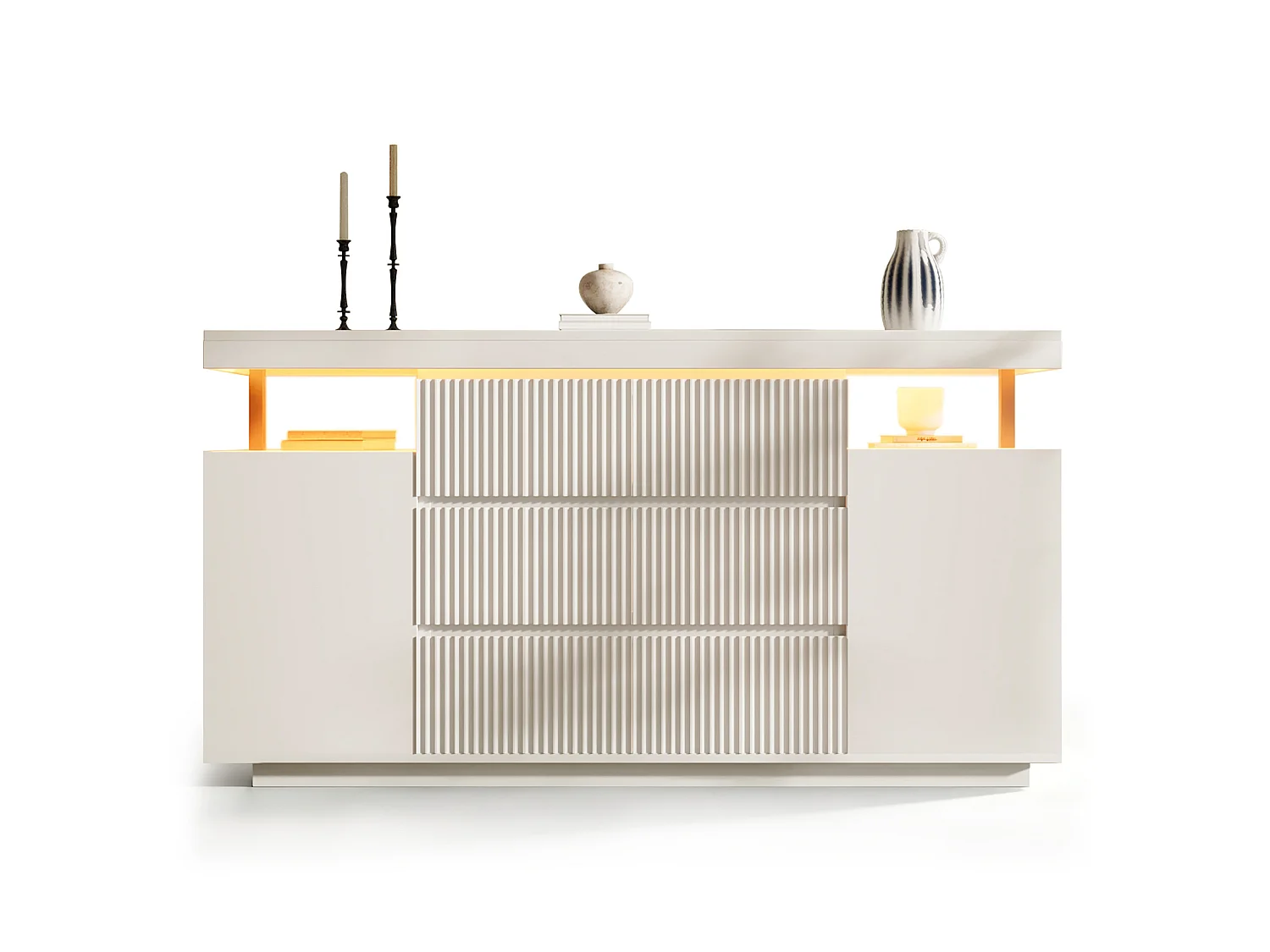 Credenza con illuminazione a LED, 6 cassetti e 2 ante - Bianca 150 x 40 x 78 cm