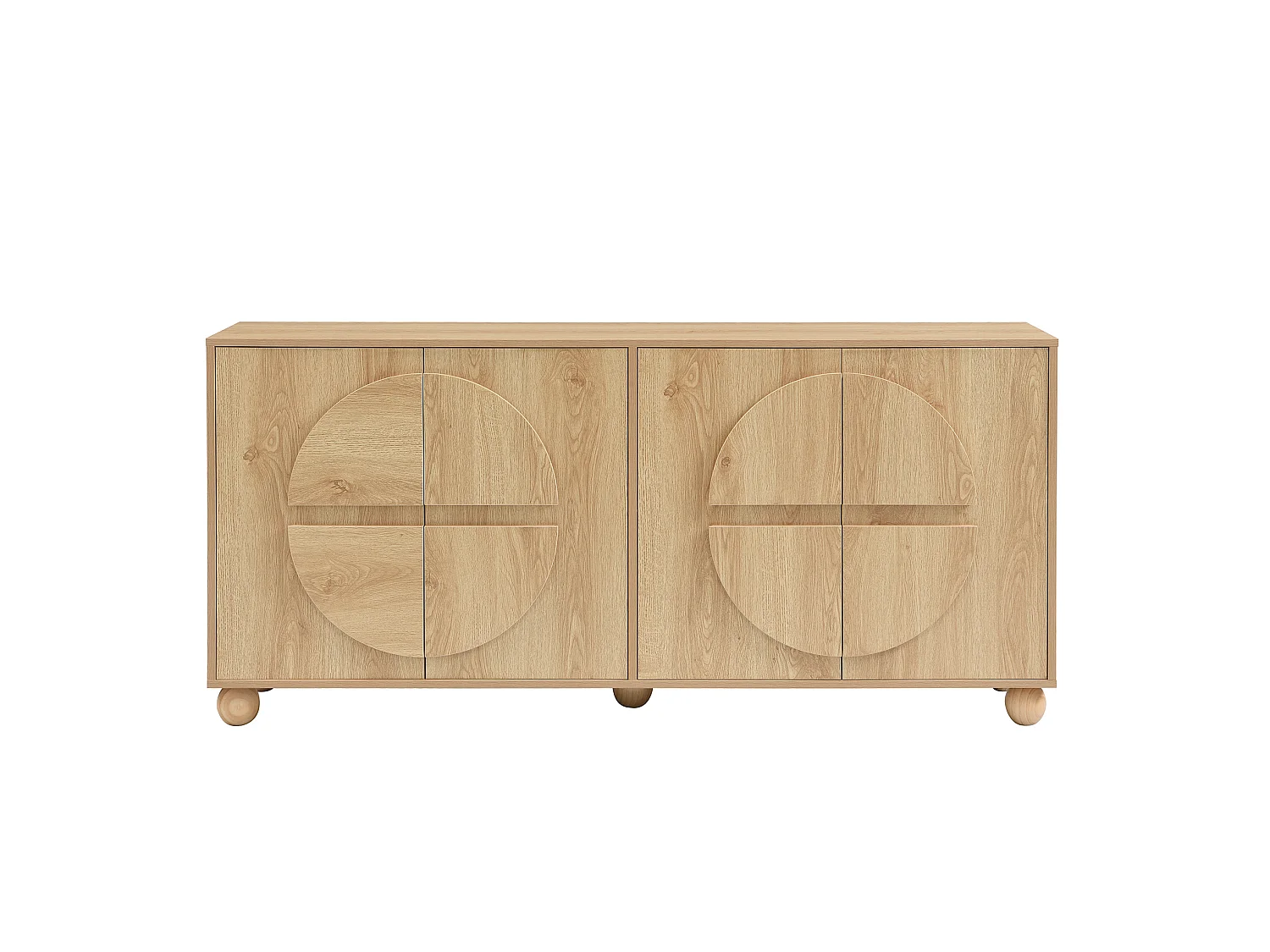 Buffet avec 4 portes orné de motifs circulaires en relief - Naturel clair