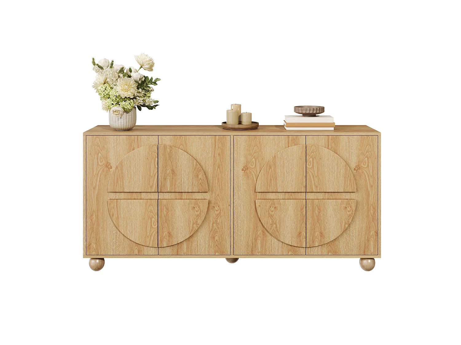 Buffet avec 4 portes orné de motifs circulaires en relief - Naturel clair