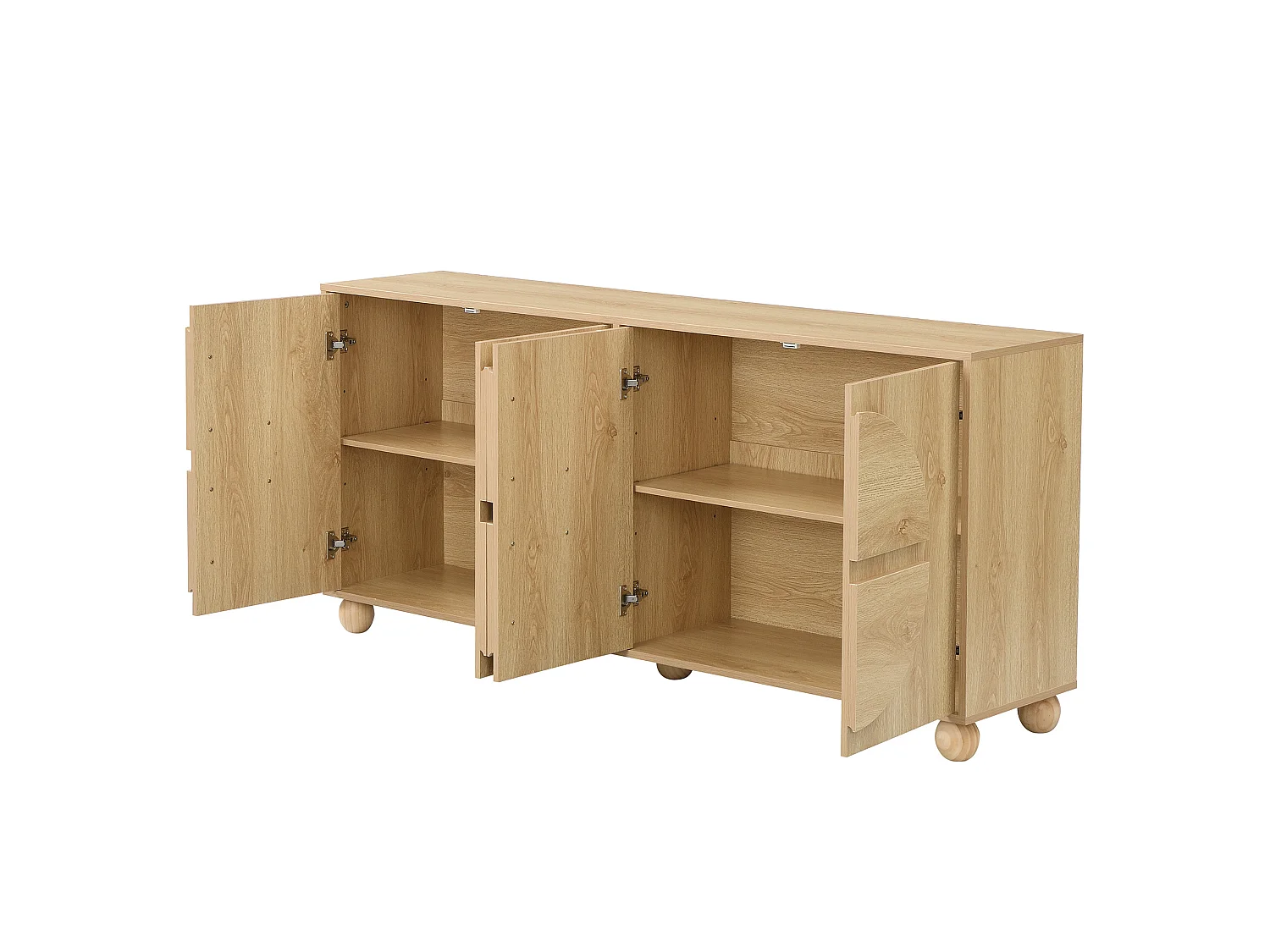 Buffet avec 4 portes orné de motifs circulaires en relief - Naturel clair