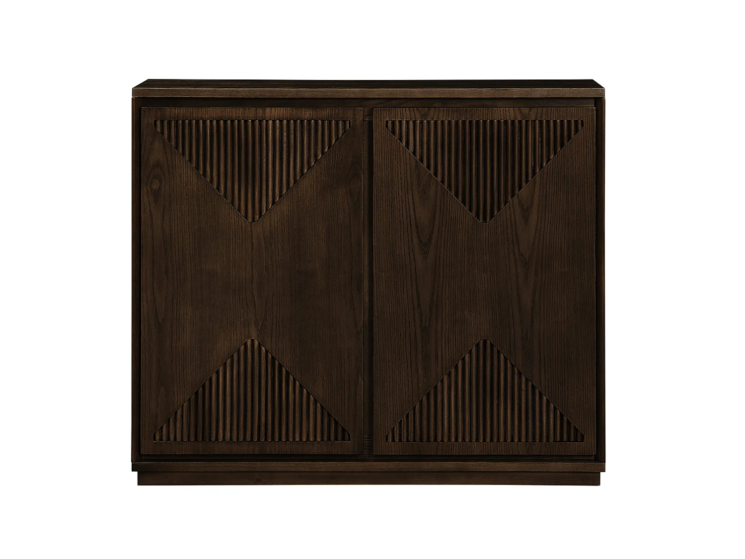 Buffet étroit brun avec 2 portes, au design V rainuré