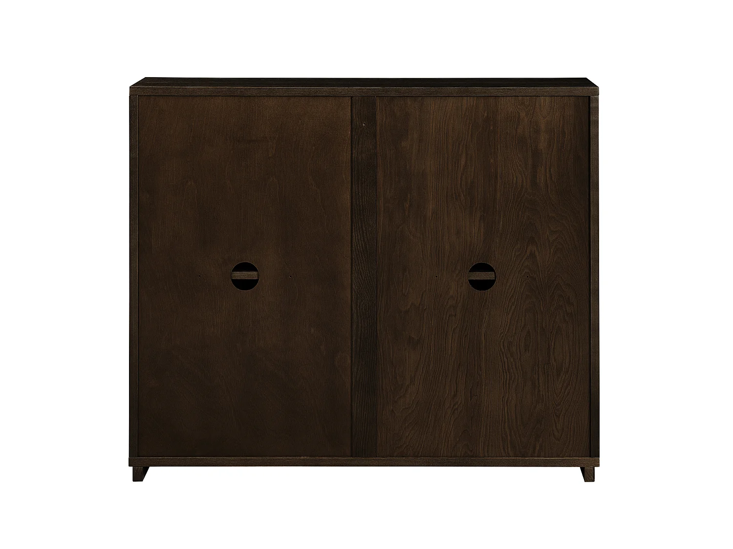 Buffet étroit brun avec 2 portes, au design V rainuré