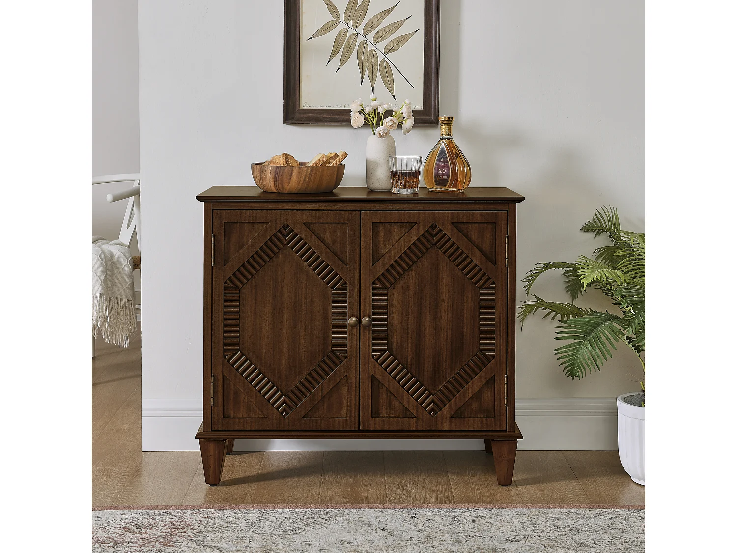 Buffet rétro 85.3 cm avec 2 portes et étagère réglable - Marron