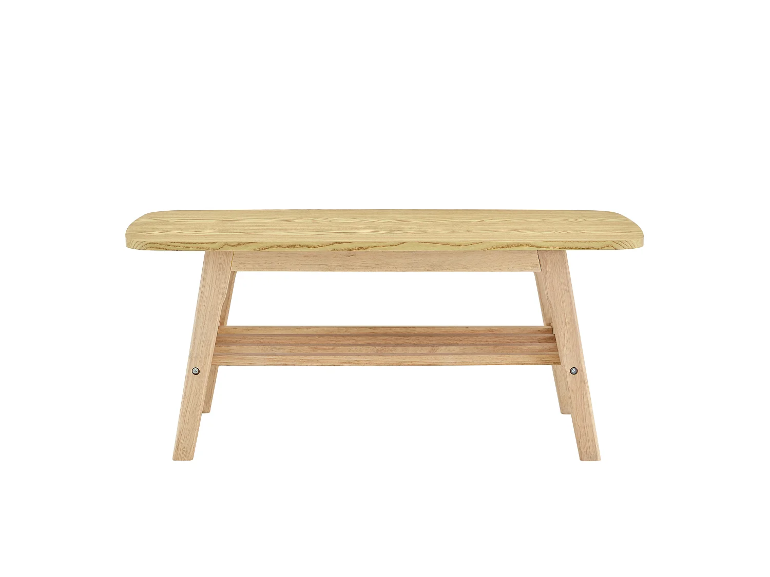 Soffbord 100x48x42 cm i trä med 2 hyllor - Ljus naturfärg