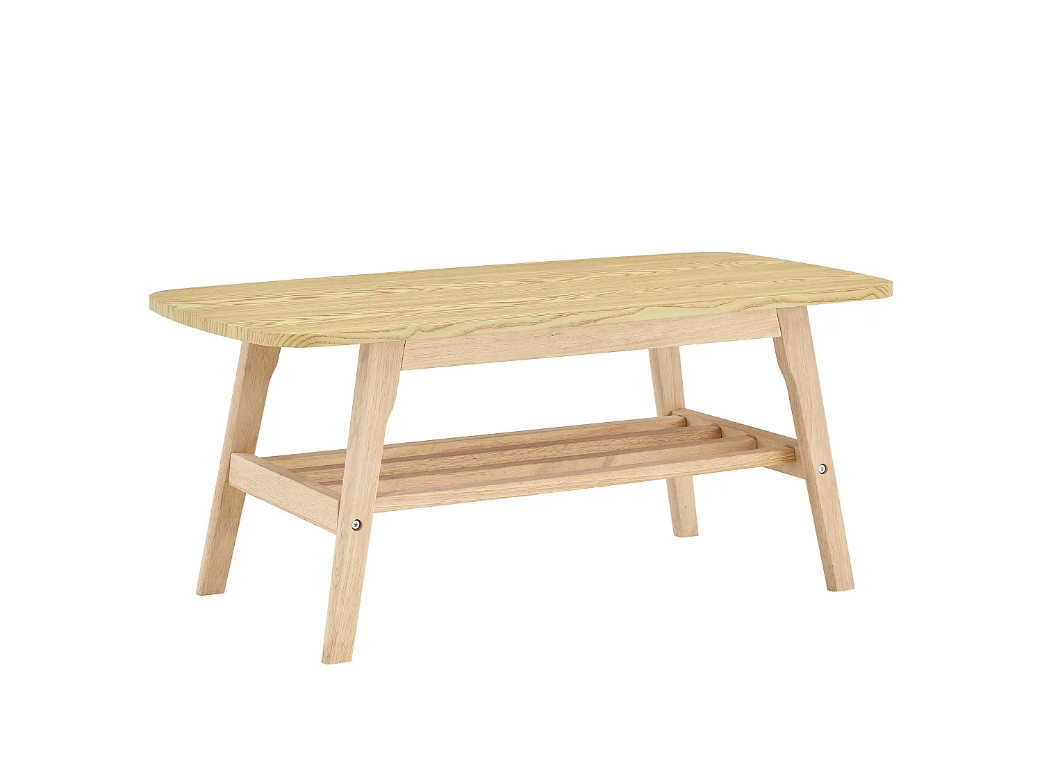 Soffbord 100x48x42 cm i trä med 2 hyllor - Ljus naturfärg