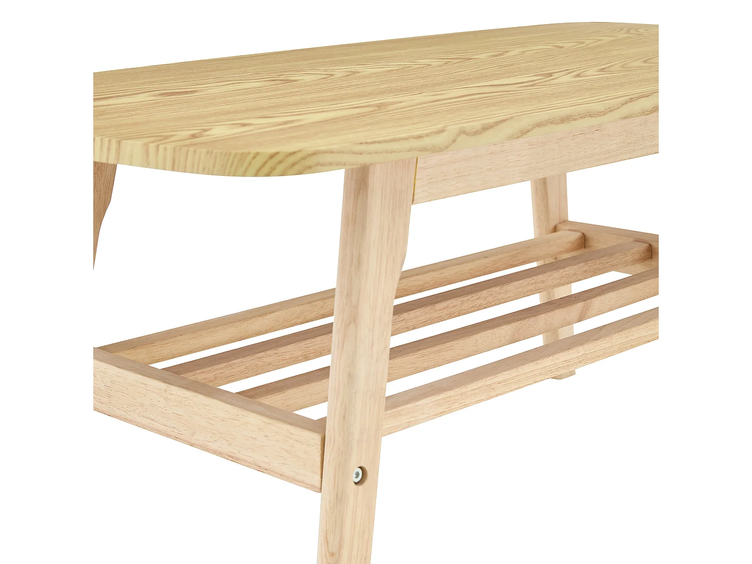Soffbord 100x48x42 cm i trä med 2 hyllor - Ljus naturfärg