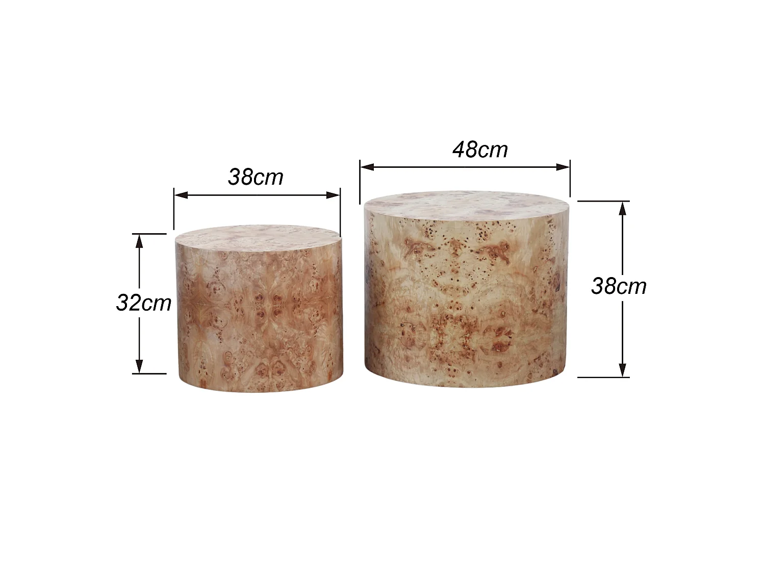 Set di 2 tavolini impilabili con effetto legno naturale - Forma rotonda