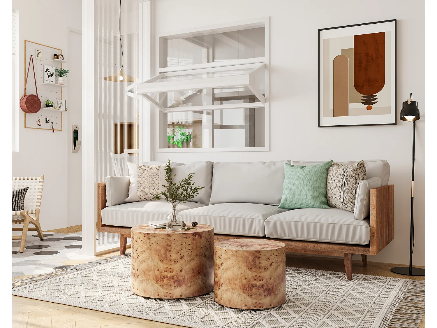 Set di 2 tavolini impilabili con effetto legno naturale - Forma rotonda