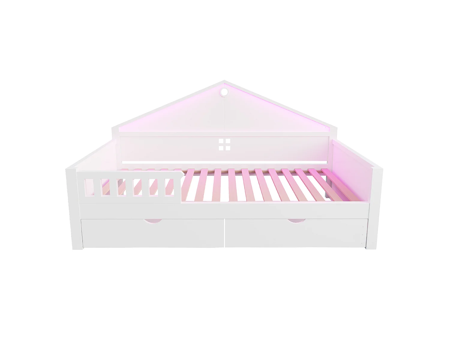 Lit enfant 90x200 cm avec sommier à lattes, LED et 2 tiroirs - Blanc